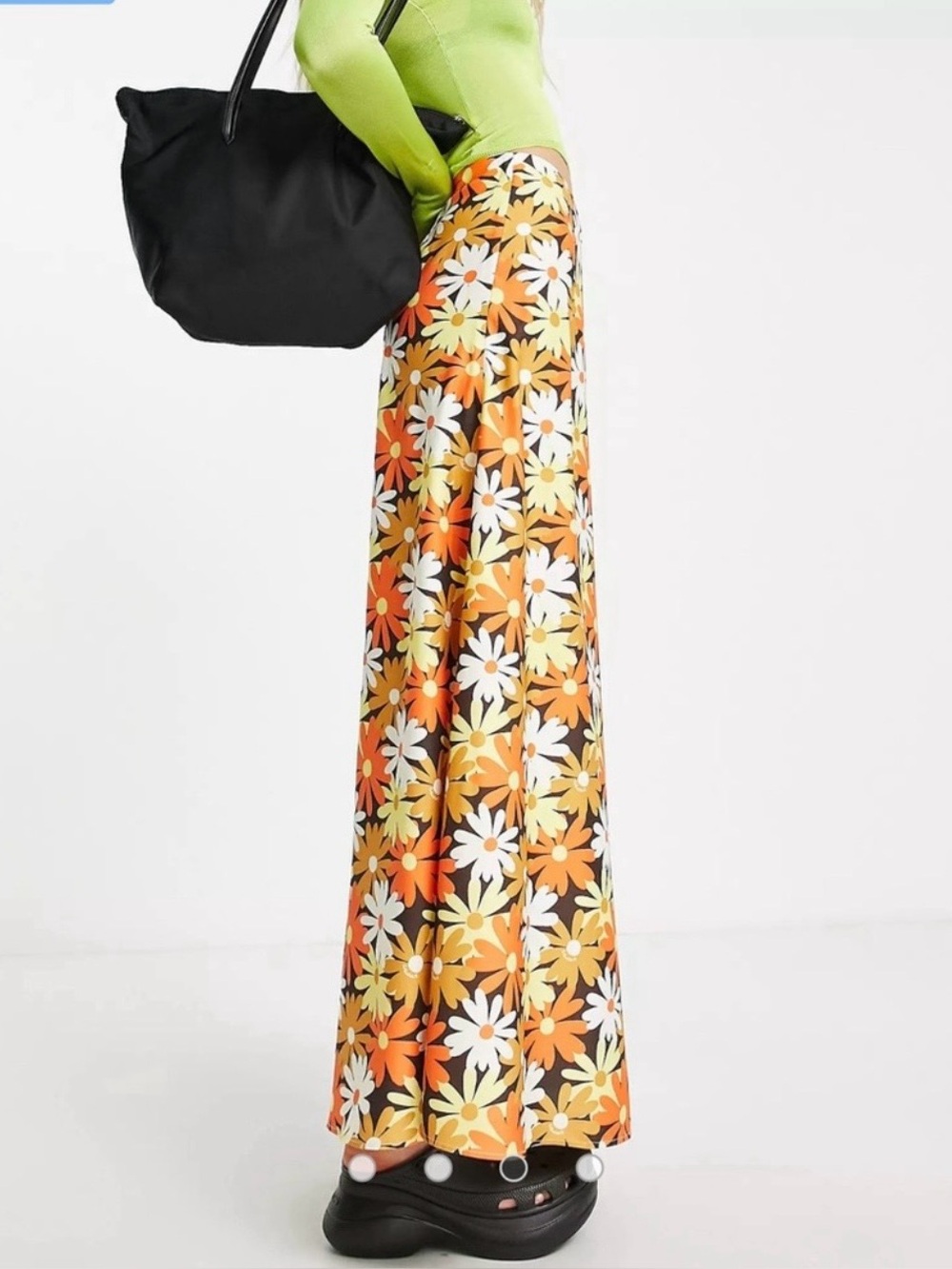COLLUSION Satin Fall Floral Print Column Maxi Skirt in Multi Color Size 2 - Picture 7 of 9